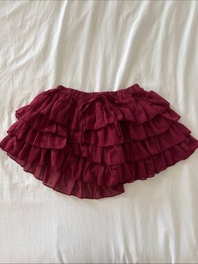 Altar'd State Burgundy Tiered Ruffle Mini Skirt